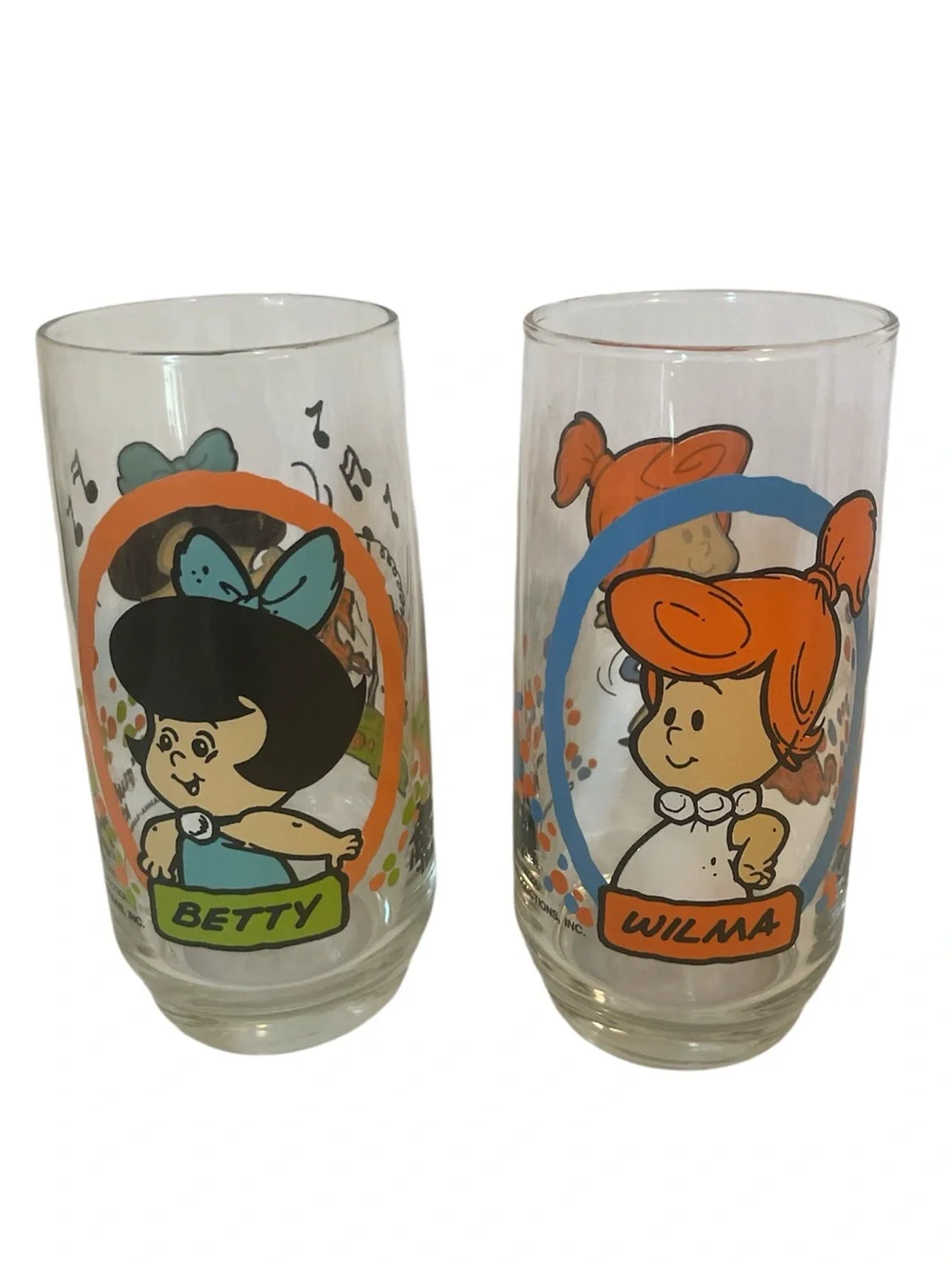 Vintage 80s Flintstone Kids Glasses Pizza Hut Hanna Barbara Betty Wilma Tumblers
